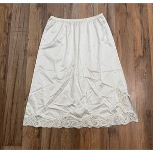 Vanity Fair Half Slip Ivory Lace Trim Midi Skirt Size L Vintage Style